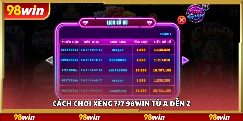 Hướng dẫn chơi xèng 777 98Win cơ bản